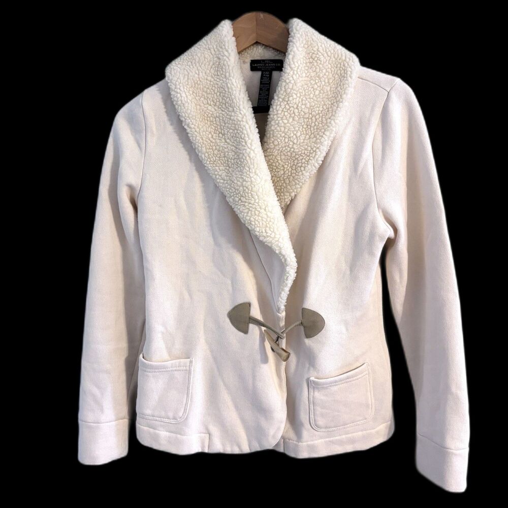 LRL Ralph Lauren Sweatshirt Jacket Women Petite M Toggle Closure Sherpa Collar